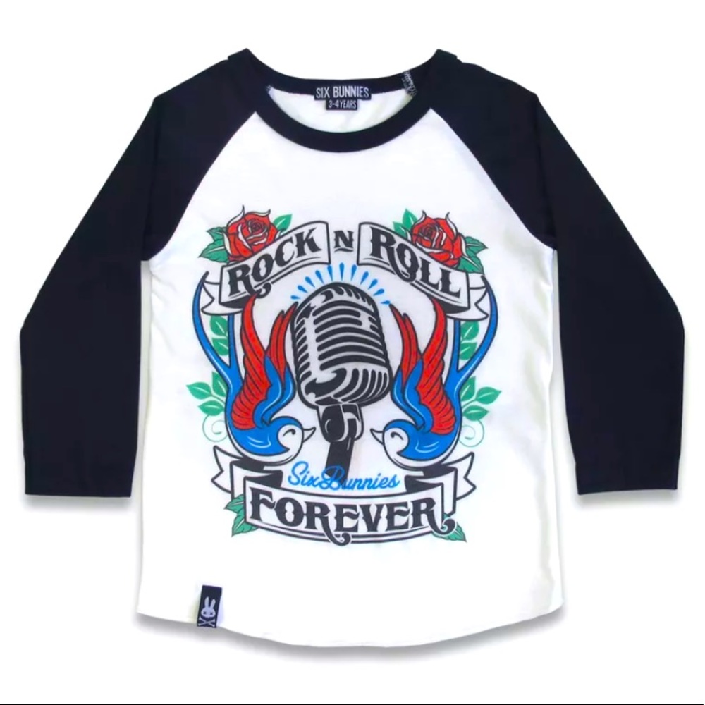 Rock N Roll Forever Kids Tee Raglan Retro 50s Toddler Shirt Size: 3-4 Years NWT